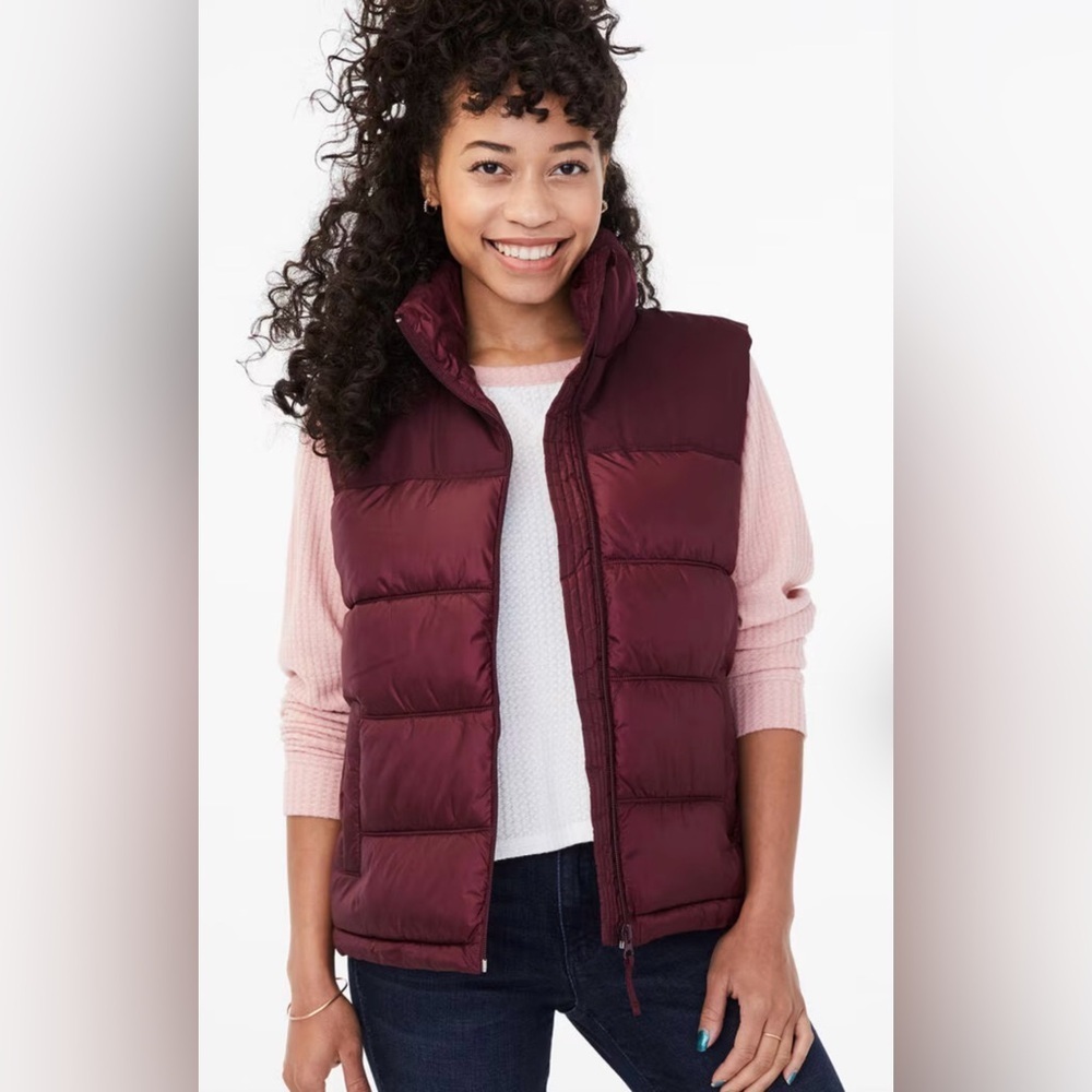 Aeropostale Puffer Vest Jacket Women’s Size S Maroon Full Zip Pockets Quilted